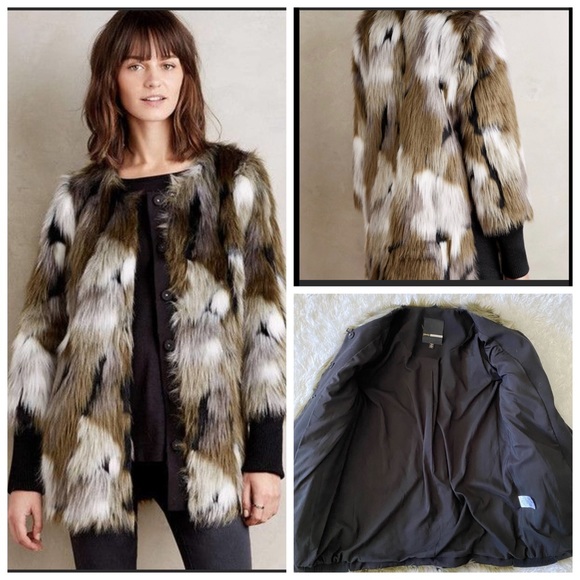 Plenty Tracy Reese Anthropologie Nantes Faux Fur Jacket Coat. - Picture 1 of 16